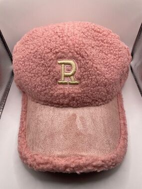 Women Pink Sherpa Baseball Cap with 'R' Embroidery